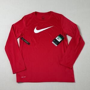 Nike Dri-Fit Tee Boys Size XL Red Lightweight Anti-Odor Long Sleeve Shirt NWT